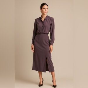 Vintage 100% Silk Loose Threads by Virginia Merino Skirt & Blouse Set Size Small